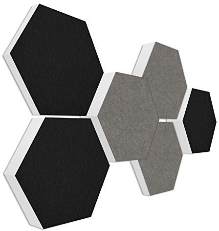 platino24 Schallabsorber COLORE aus Basotec G+ I Akustikpaneele mit Akustikfilz I 3D Wand-Paneele mit 6 Waben in Schwarz + Granitgrau I Akustikplatten zur Schalldämmung in Büro, Studio & Wohnung