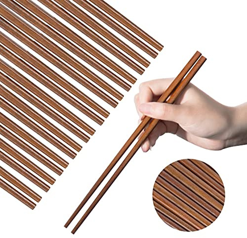 Wooden Chopsticks Reusable Dishwasher Safe 10 Pairs Chinese Asian Korea Iron Wood Handmade Chopstick Natural Healthy for Cooking Eating Restaurants Gourmets Noodles Portable Long Brown