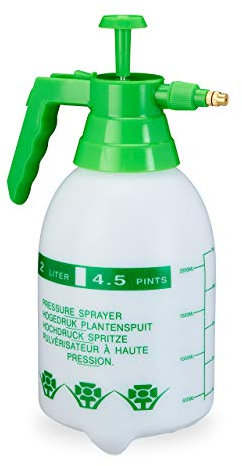 Relaxdays Pumpsprühflasche, einstellbare Messingdüse, Pflanzen Bewässerung, Pestizide, Putzmittel, 2l Drucksprüher, grün, ca. 31 x 17 x 12,5 cm