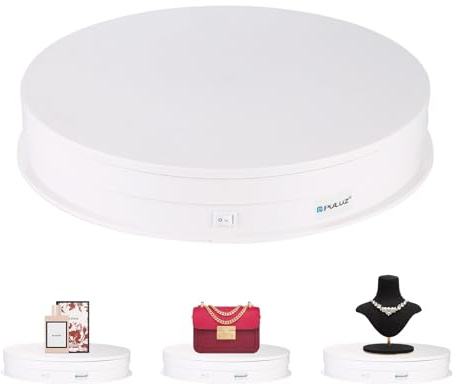 PULUZ 360 Degree Photography Turntable Rotating Display Stand, 11.2in(28cm) Diameter 360 Degree Turntable Display Stand for Photography Video Shooting Props Jewelry, Max Load 44Lb (White)