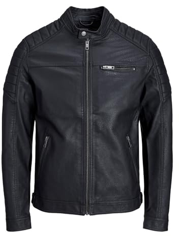 JACK & JONES Män konstläderjacka plus size konstläderjacka, svart, XXL plus size