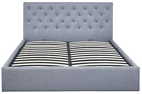 AVANTI TRENDSTORE, Porto, Letto imbottito con contenitore idraulico con doghe in colore grigio misure 180x200cm