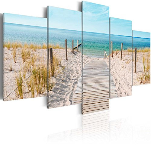 Cuadros B&D XXL - Cuadro Acústico Mar Playa 200x100 cm espuma acústica absorbe el sonido aislamiento lienzo de 5 piezas Impresión Artística Decoración de Pared c-B-0051-b-n