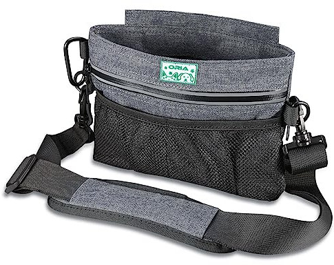ORIA Dog Treat Training Pouch, Magnetic Closure Pet Food Bag, Dog Training Waist Bag with Removable Inner Pocket, Built-in Poop Bag Dispenser, Perfect for Storage Treats, Balls and Toys - Grey