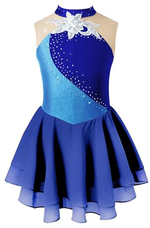 iiniim Enfant Fille Robe Patinage Artistique sans Manche Robe De Danse Moderne Jazz Justaucorps Ballet Compétition Performance 5-16 Ans Bleu Marine 7-8 Ans