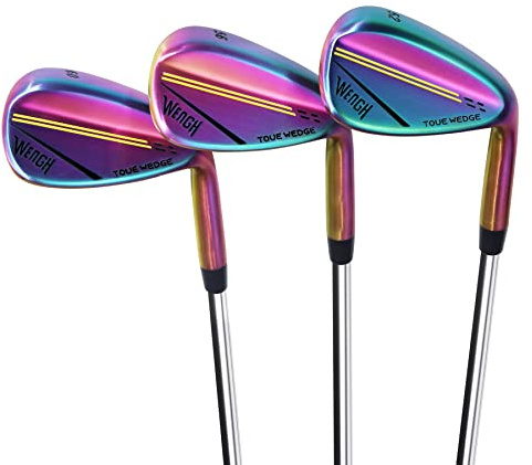 WENGH Golf Wedge Set for Men Right Handed –Including 52 56 60 Degree Golf Wedges with CNC Milled Face-(Flex-Regular)-35 inches-Rainbow Colored Wedges
