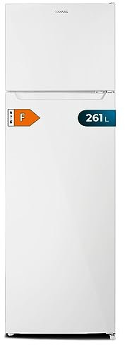Cecotec Frigorifico 261 L Bolero CoolMarket 2D 261 White, Clase E, Ahorro energético, Diseño sin bordes, Balcón para bebidas XL, Puertas reversibles, Luz LED.
