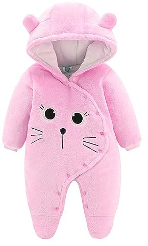 Mono de Bebé de Franela para el Invierno Pelele con Capucha de Pies de Dibujos Animados Rosa 0-3 Meses