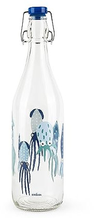 Excelsa Squid Bouteille d'eau, 1 litre, verre, avec joint d'étanchéité