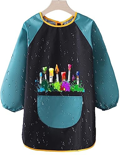 Chaies Malschürze Kinder, Wasserdicht Malkittel 6-12 Jahre Mädchen/Junge, Malerkittel Bastelschürze Kinder Kochschürze Kinder Bastelschürze Mit Ärmeln Und Taschen Für Basteln & Malen Backen Kochen
