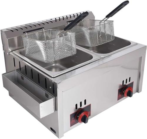 Friteuse à gaz Commerciale avec 2 paniers - 10 l x 2 Grande capacité, contrôle précis de la température pour Les Frites, Le Poisson et Plus Encore de qualité Restaurant