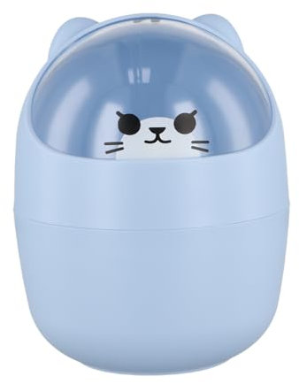 Catime Schreibtisch Mülleimer Niedlich, Süße Mini Kleiner Mülleimer Stifthalter mit Deckel, Tragbarer Abnehmbarer Tischabfalleimer, Kunststoff Abfallbehälter für Büro (Blau)