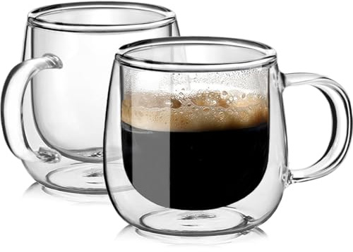 BNUNWISH Large Double Walled Glass Coffee Mugs Beer Cups 24oz set of 2, Insulated Clear Borosilicate Glass Tea Lemonade Cups with Handle