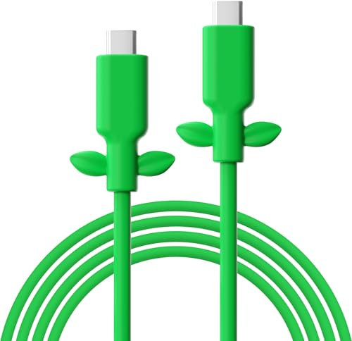 POWKONG 65W USB C auf Typ C Kabel, Silikon USB C Ladekabel Schnelles Aufladen Kompatibel mit Nintendo Switch 2/Steam Deck/PS5, 4K Video Display Kabel - Grün 1M