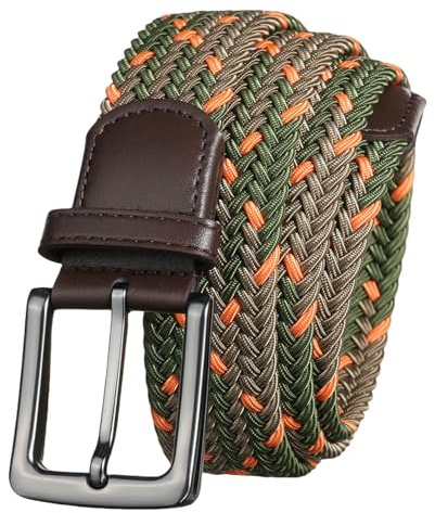 CMZYBBD Cintura Uomo Cintura Elastica Intrecciata da Uomo Cintura da Golf di Alta qualità Cintura con Fibbia Ad Ardiglione per Giovani Uomini per Jeans-arancia-105 Cm