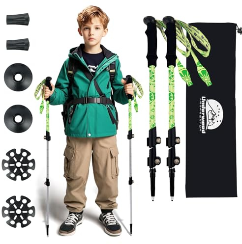 UnderwoodAggregator Bastoni da trekking pieghevoli per bambini, leggeri e regolabili, confezione da 2 bastoncini pieghevoli in alluminio per bambini escursionismo e sci (6-12 anni)