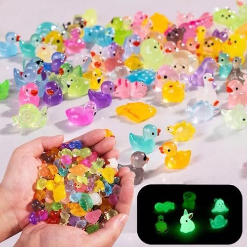 50 Pcs Luminous Mini Resin Animals Kit - Luminous Tiny Resin Animals Figurines Accessories for Aquarium Fairy Garden Bonsai Decor（Random style）