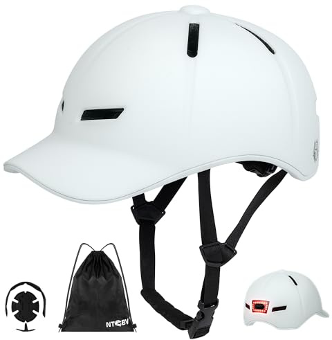 NTGBV Bike Helmet Adult Men/Women-USB Rechargeable RearLight CPSC/ASTM Cert 2Removable Liners Adjustable Lightweight Baseball Cap Style for Youth Road&Commute Biking Skating Scooter Matte White L