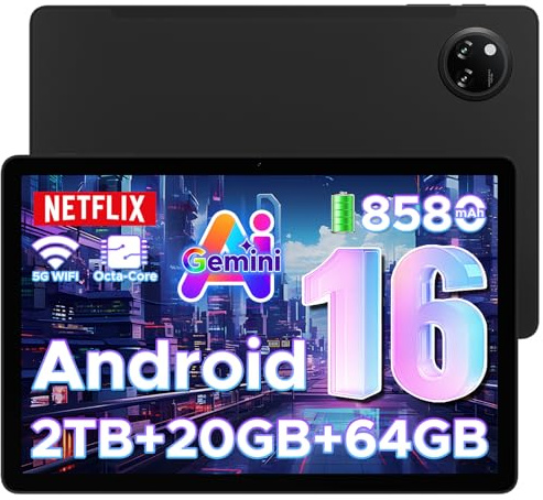 DOOGEE Tab A9+ Android 16 AI Tablet 11 Zoll, Unisoc T7200 Octa-Core 8580mAh Gaming Tablet Android 20GB RAM+64GB ROM(TF 2TB), WiFi5 Tablets PC, 90Hz-1080P, WidevineL1/Face ID/OTG/GPS/Dual Speaker