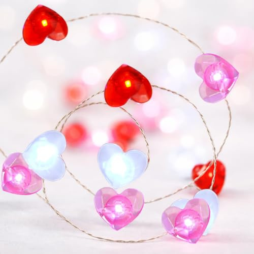 SIXIUDIA Coeurs Guirlande lumineuse à 20 LED et à piles en fil de cuivre pour éclairage intérieur et extérieur, chambre, décoration de mariage, fête, Noël, Guirlande Lumineuse avec Télécommande