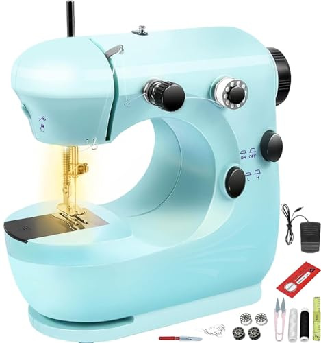 Macchina da Cucire Portatile Mini Macchina Per Cucire Professionale, focombance taglia Macchine da Cucire Led Elettrica Sewing Machine CucirePrincipianti Bambini Adatta Vestiti Tende Tessuto Fai