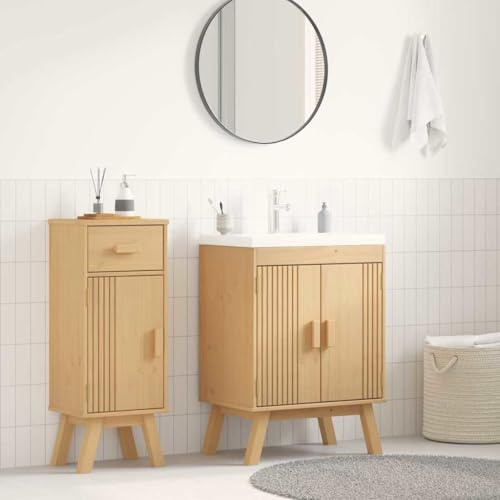 KTHLBRH Armario de Baño de Madera Maciza de Pino con Estantería y Puerta de Pimienta - Almacenamiento Espacioso para Toallas y Productos de Limpieza - Diseño