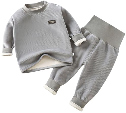 AOOPOO Set di Biancheria Intima Termica per Neonati e Bambini, Bebè Maglia a Maniche Lunghe Invernale e Pantaloni con a Vita Alta Fodera in Pile, Biancheria Intima Termica Funzionale da Sci