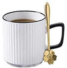 UHRLGHS Coffee Cup Coffee Cups Ceramic Porcelain Cups with Spoon - 14 Ounce for Coffee Drinks, Latte, Cafe and Tea,White