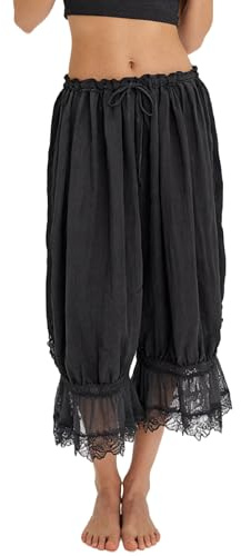 Women Ruffle Long Bloomers Y2k Lace Trim Pettipants Pantaloons Mid Rise Cropped Pants Under Dress Slips Pajama Bottoms