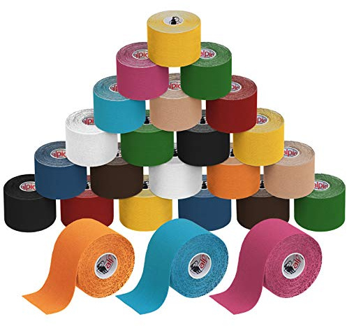 ALPIDEX 24 Rotoli Nastro Kinesiologico 5 m x 5,0 cm Tanti Colori E-Book Esempi Applicazione Tape Kinesiologico Muscolare Cerotto, Colore:misto