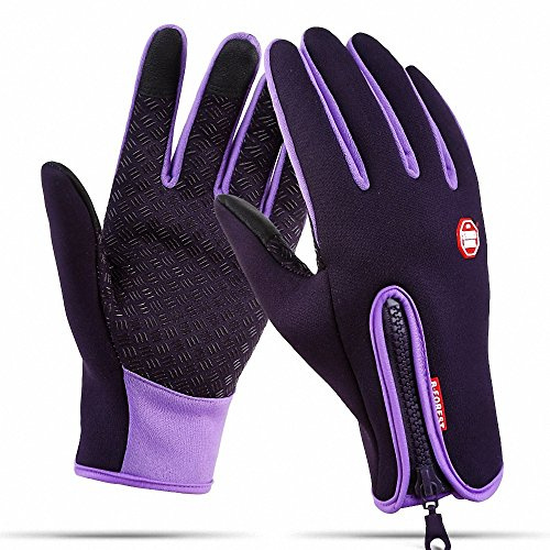 Anti-slip Motorcycle Winter Warm Outdoor Sports Hiking Cycling Men Women Full Finger Touch Screen Gloves, S /Plam width:2.95in, Purple