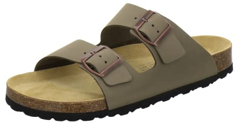 AFS-Schuhe, 3100 Bekväma herrsandaler, läder, hemma- och affärssandaler tillverkade i Tyskland, Khaki, 41 EU