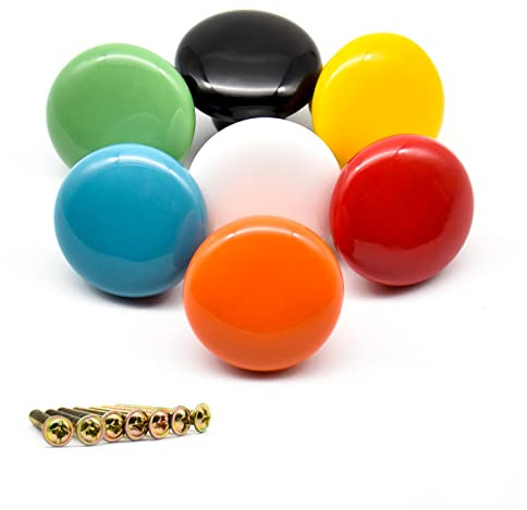 Skyzone 7 Pièces poignée de meuble, Coloré Bouton de Tiroir, Boutons de Porte Rond Bouton de Meuble pour Placards de Cuisine, Poignées pour Meuble, Tiroir, Armoire