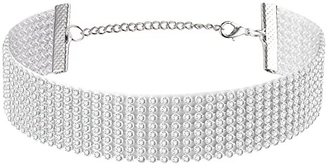 Yaomiao Breite Strass Kette Halskette Silber Diamant Choker für Frauen Braut Strass Kristall Kette Damen Glitzer Halsband Mehrreihiges Vintage Schmuck für Hochzeit Party