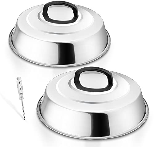 Herogo Set 2 cupole rotonde per fondere formaggio, in acciaio inox, con manico res. calore, ideale BBQ, piastra, grill, cucina, lavabile lavastoviglie