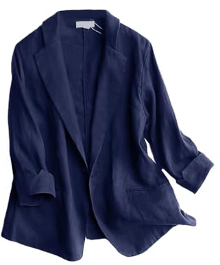 IDEALSANXUN Linen Blazer Women Business Casual Outfits 2025 Spring Summer Lightweight Office Work Blazer Dress Jackets, Dark Blue, L