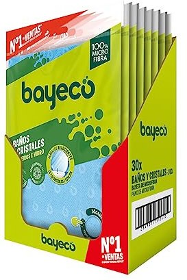 Bayeco - Caja Bayeta Baños y Cristales - Solución Espejos, Cristales y Limpieza del baño - Gran Capacidad de absorción - No Deja Marcas y Pelusas - Caja 30 uds