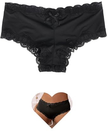 comeondear Plus Size Knickers for Women, Cooling Silk-like Panties with Lace Trim, Soft & Comfortable Cotton Crotch Underwear Stretchy Ladies Hipster Briefs for Everyday Wear UK 12-14, Black