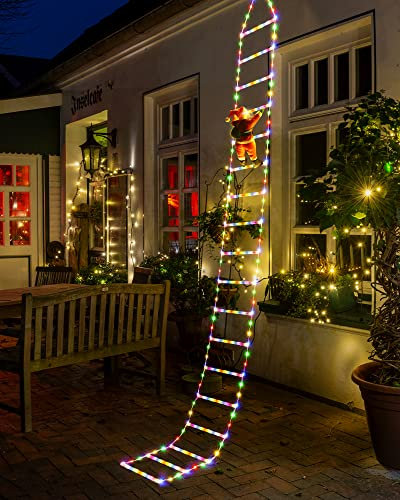 Geemoo 3 M Ghirlanda luminosa elettrica, 338 LED, scala con Babbo Natale, 8 modalità, funzione memoria timer, impermeabile, multicolore