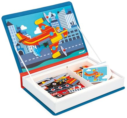 Janod - Magnetisk brandbok - Magnetiskt pedagogiskt spel 60 magneter + 18 modeller - FSC kartong barnleksak - träna skicklighet och kreativitet - Från 3 år