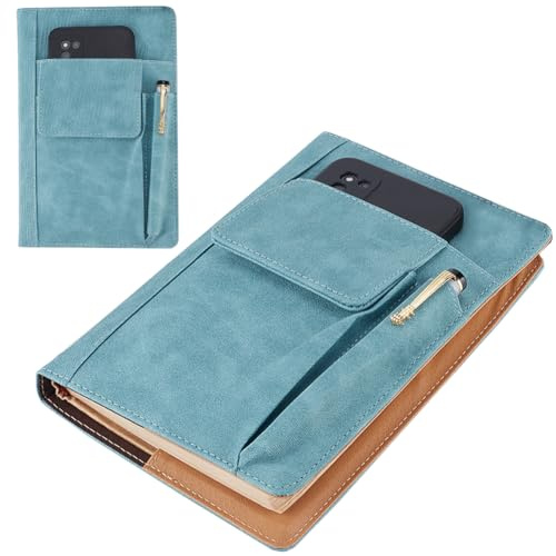 CRASPIRE Copertina per Libri Blu In Pelle PU A5 Impermeabile con Tasche per Penne e Accessori, Regali per Amanti dei Libri e Studenti