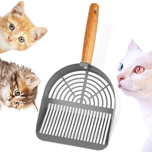 Wubushan Pelle Litiere Chat Metal, Pelle à Litière en Acier Inoxydable, Pelle à Chat en Métal, Pelle à Litière avec Manche en Bois pour Le Nettoyage des Animaux Domestiques, Chiens, Chats