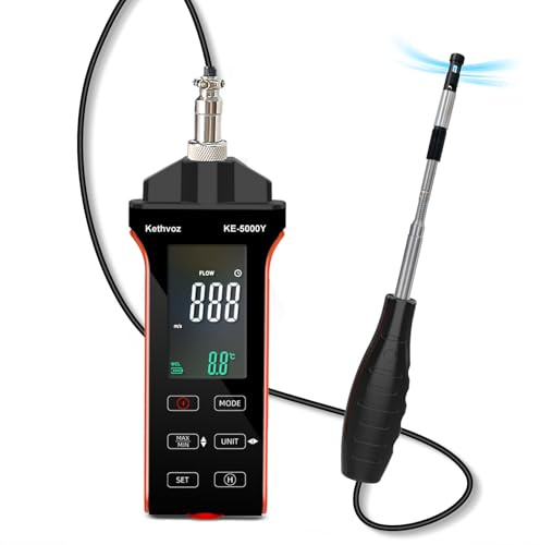 Anemometro digitale a filo di calore, Kethvoz HVAC, misurazione della velocità dell'aria CFM/CMM, flusso di vento 0-999900 ft3/min umidità di temperatura KE-5000Y