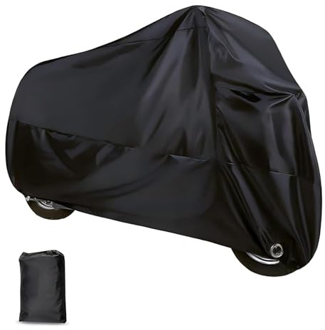 GRANDI 1 PC Motorcycle Cover, Polyester Cloth Moped Cover with Lock-holes, Waterproof & Sunproof & Dustproof All-season Protector for Outdoor, Universal for Motorbikes Vehicle (Black)