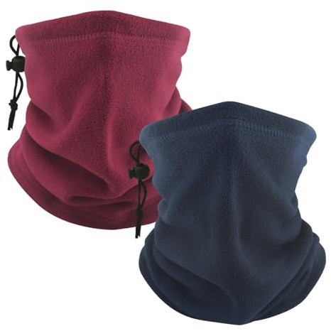 Jocanova 2 stycken vintertubhalsduk för kvinnor och män, mjuk fleece loop halsduk, varm och vindtät, multifunktionell halsvärmare för skidåkning, motorcykel, löpning och cykling utomhus, Röd +