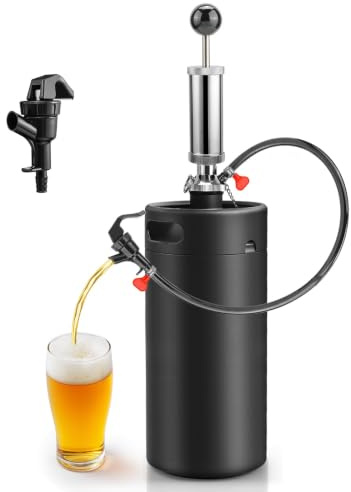 Mini barril de 3.6 L con sistema de bomba de grifo, dispensador de cerveza de barril de acero inoxidable de 128 onzas con bomba de mano, mini cultivador de barril de cerveza, bomba de grifo portátil