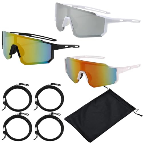 3 lunettes cyclisme + 3 cordons antidérapants + sac rangement, mode anti-vent anti-UV, lunette velo homme, velo homme