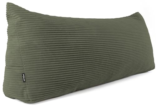 POKAR Cuscino da Lettura 160x50x20 cm | Cuscino Schienale Divano in Velluto Corduroy con Appoggio Schiena Grande | Cuscino Triangolare Cuneo Testata Letto | Certificato Oeko Tex 100 | Cachi