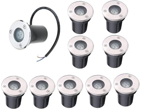 Generisk LED-trädgård, 10-pack LED-trädgårdsstrålkastare – 1 W IP67 vattentäta infällda lampor för underlag, violett ljusstråle för vägar och terrasser, hållbara trädgårdslampor (24 V)