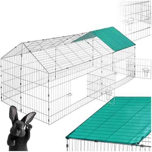 tectake® Clapier Lapin Exterieur Cage Cochon d'Inde Cage Lapin & Autres rongeurs 180 x 75 x 75 cm en Métal avec Parc XXL Sol sans Fond 2 Portes verrouillables & Protection Pare-Soleil Toit